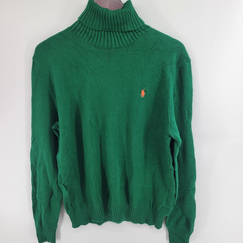 Polo Ralph Lauren Forest Green Turtleneck Sweater Cotton Size Large